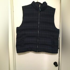 Navy Blue Plaid Puffer Vest